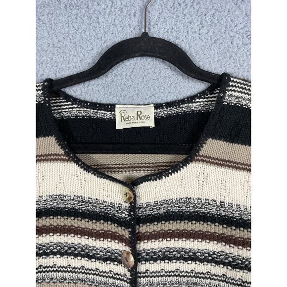 Reba Rose Womens Button Front Knit Cardigan Sweater Stripe - Picture 6 of 10